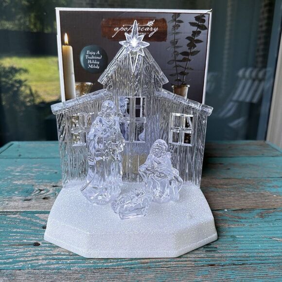 Apothecary Company Acrylic LED Musical‎ Nativity Scene with Angel Star Works NWT - Picture 1 of 11
